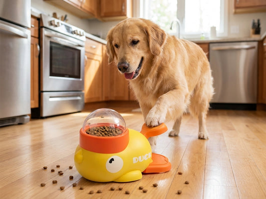 Interactive Cartoon Duck Dog Puzzle Feeder lifestyle