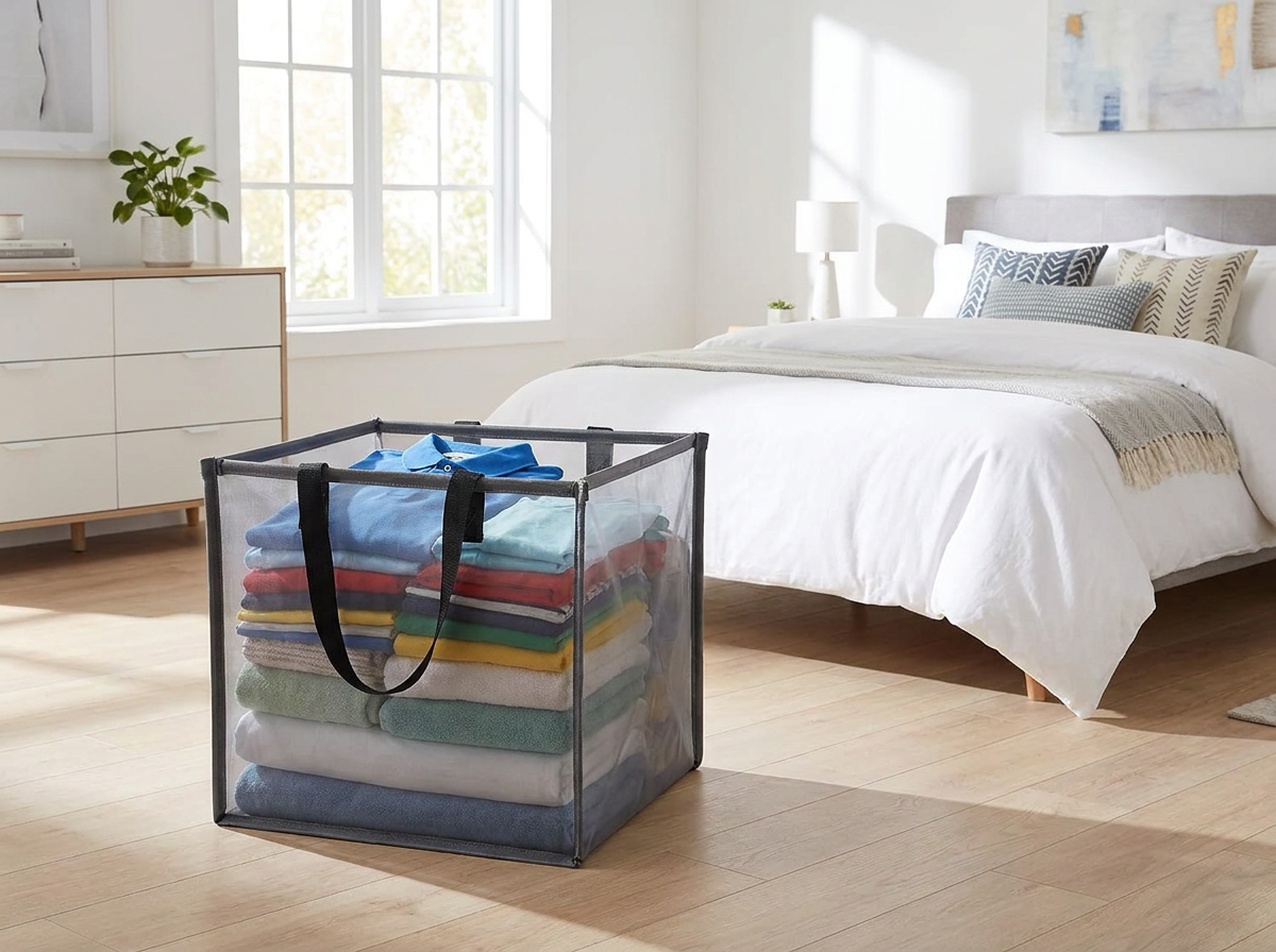Foldable Mesh Laundry Hamper with Handles lifestyle
