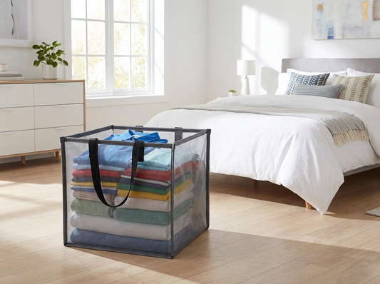 Foldable Mesh Laundry Hamper with Handles lifestyle