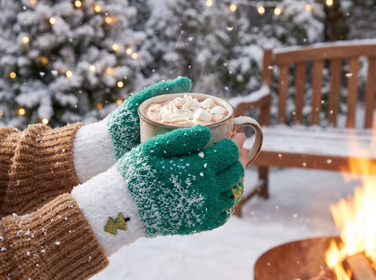 Festive Fleece Lined Knit Fingerless Gloves lifestyle