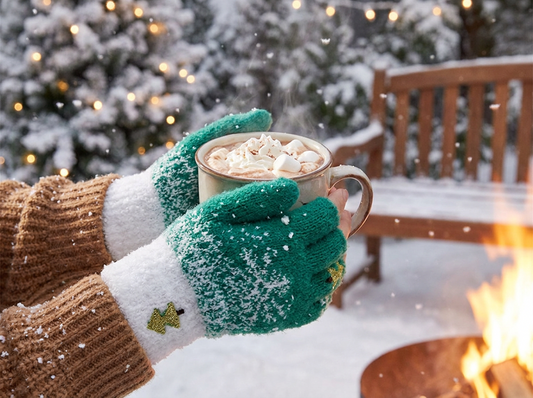 Festive Fleece Lined Knit Fingerless Gloves lifestyle