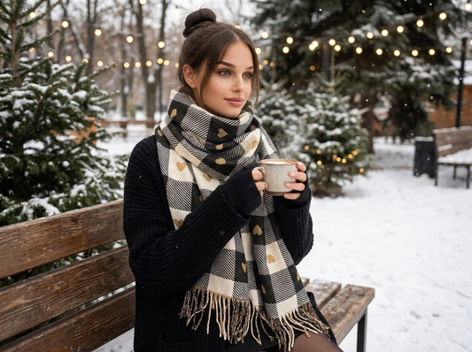 Cozy Checkered Winter Scarf Shawl lifestyle