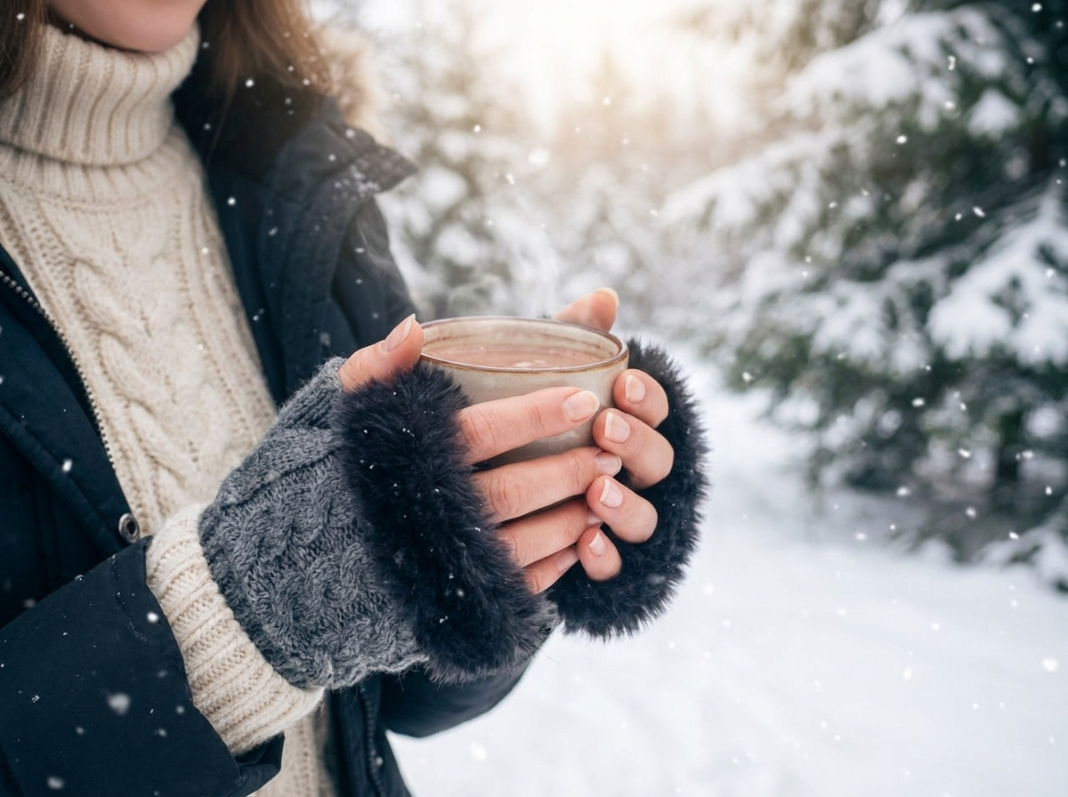 Faux Fur Fingerless Winter Gloves Hand Warmer lifestyle
