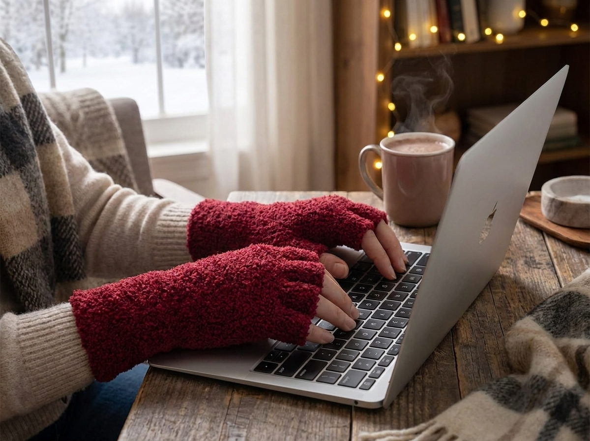 Winter Comfort Knit Half Finger Gloves lifestyle
