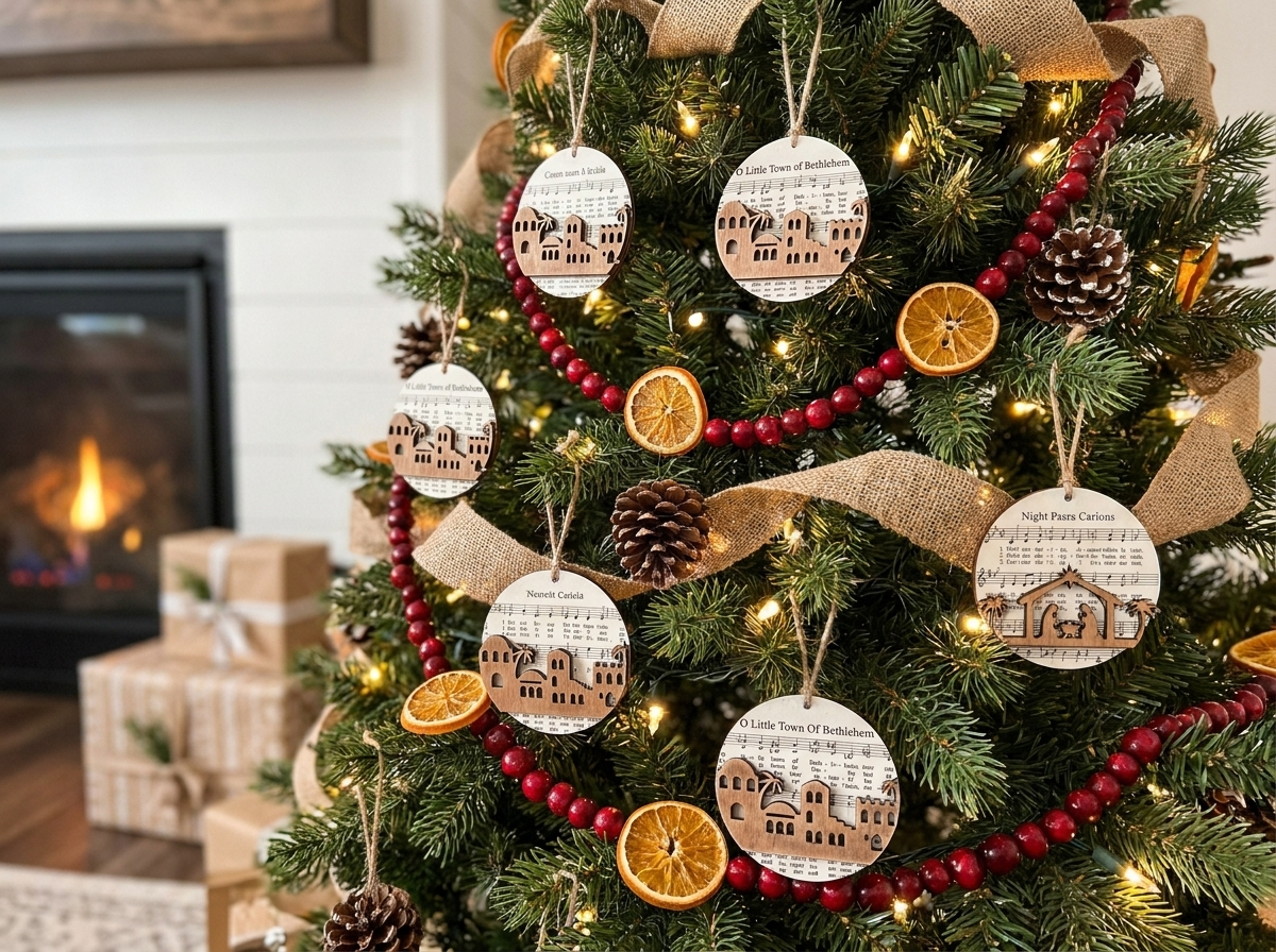 Nativity-Themed Music Sheet Ornament Collection lifestyle