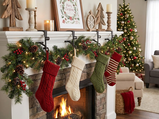 Adjustable Fireplace Stocking and Garland Hanger Set lifestyle