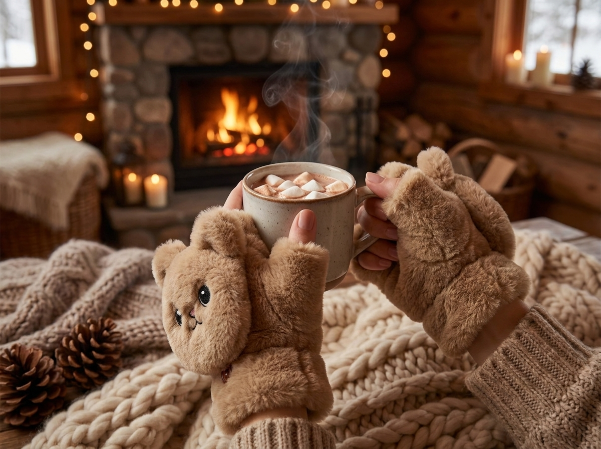 Plush Animal Fingerless Gloves lifestyle