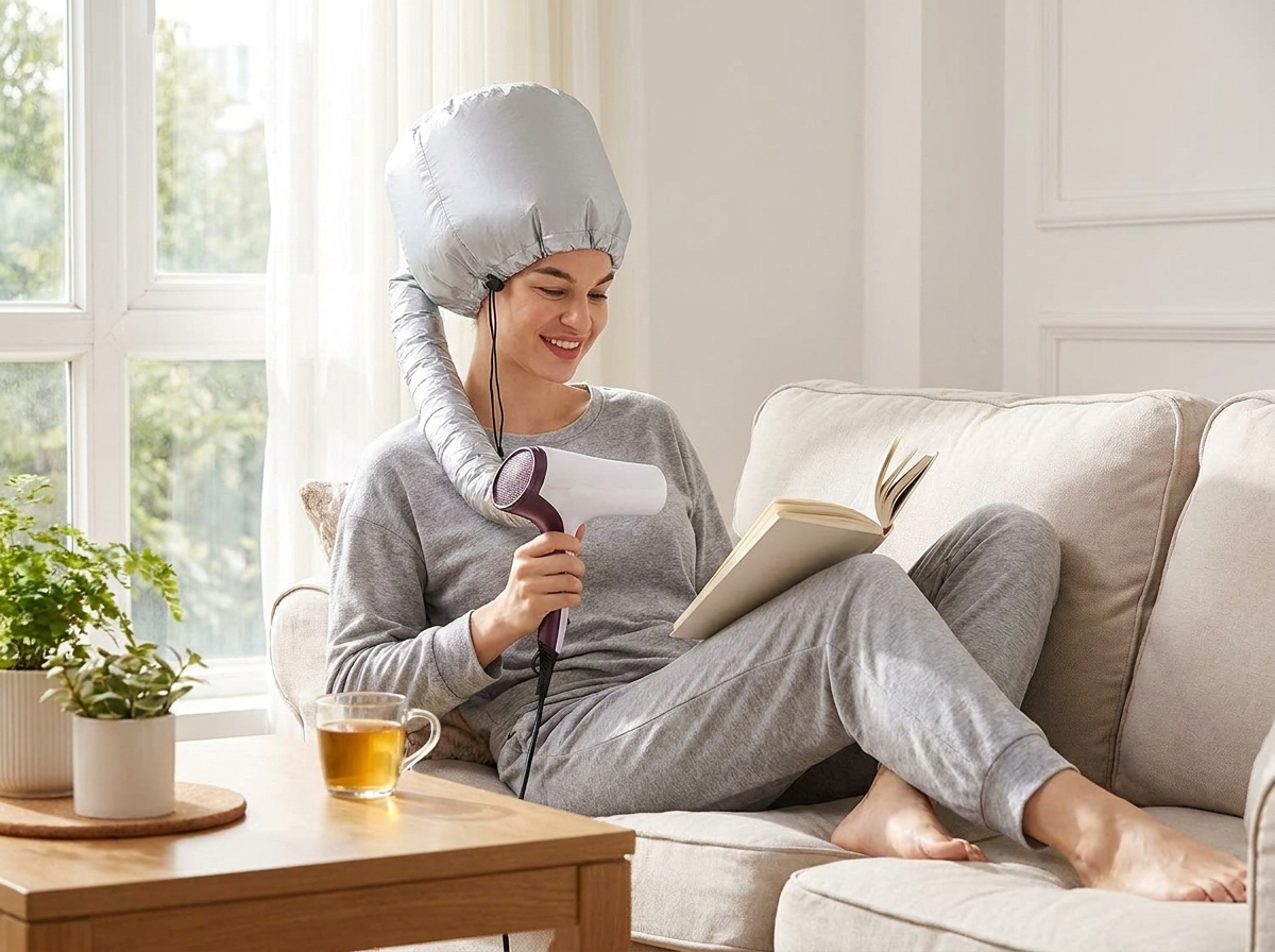 Portable Hair Bonnet Dryer Cap lifestyle
