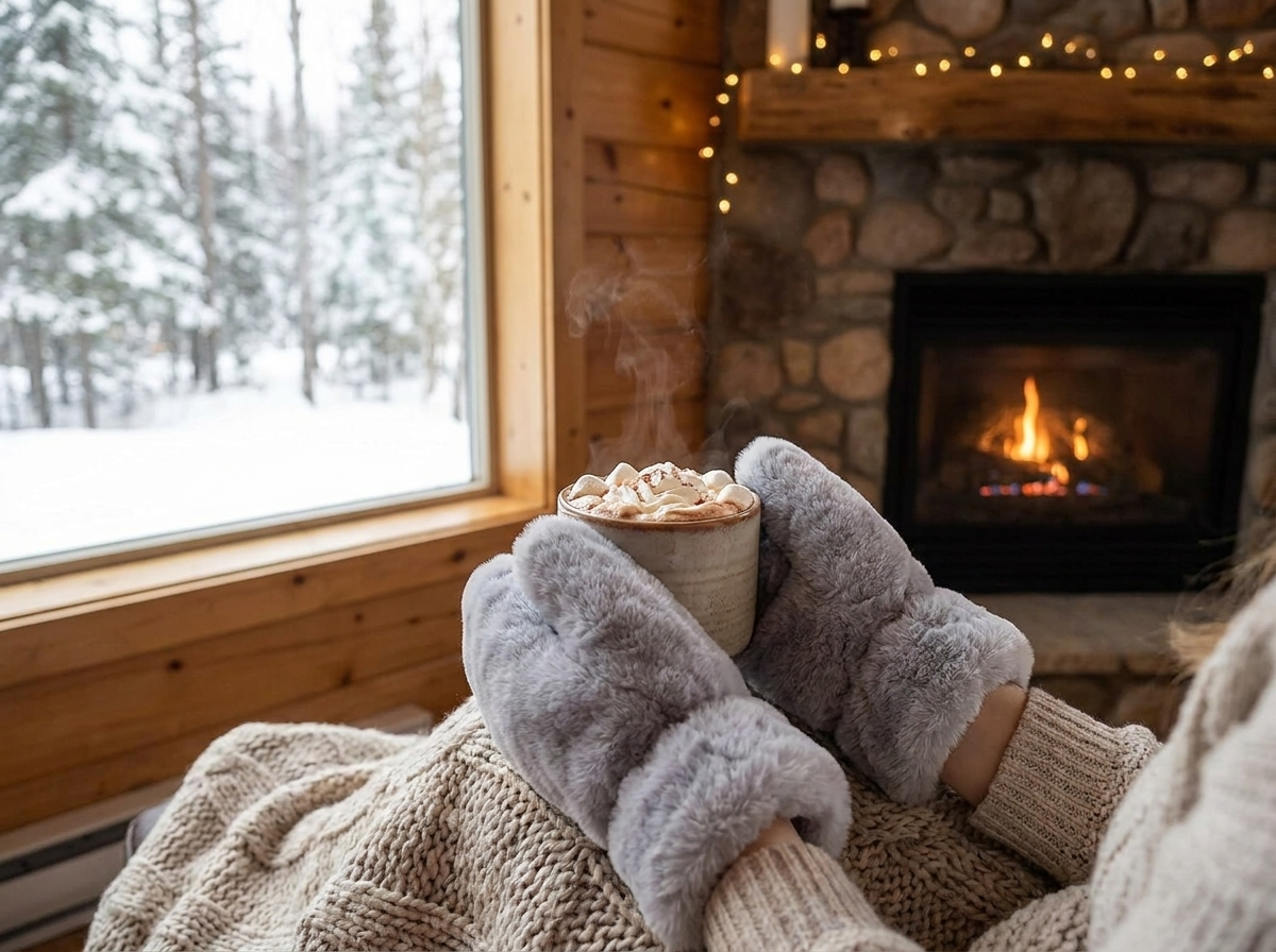 Fluffy Plush Mittens Winter Warm Gloves lifestyle
