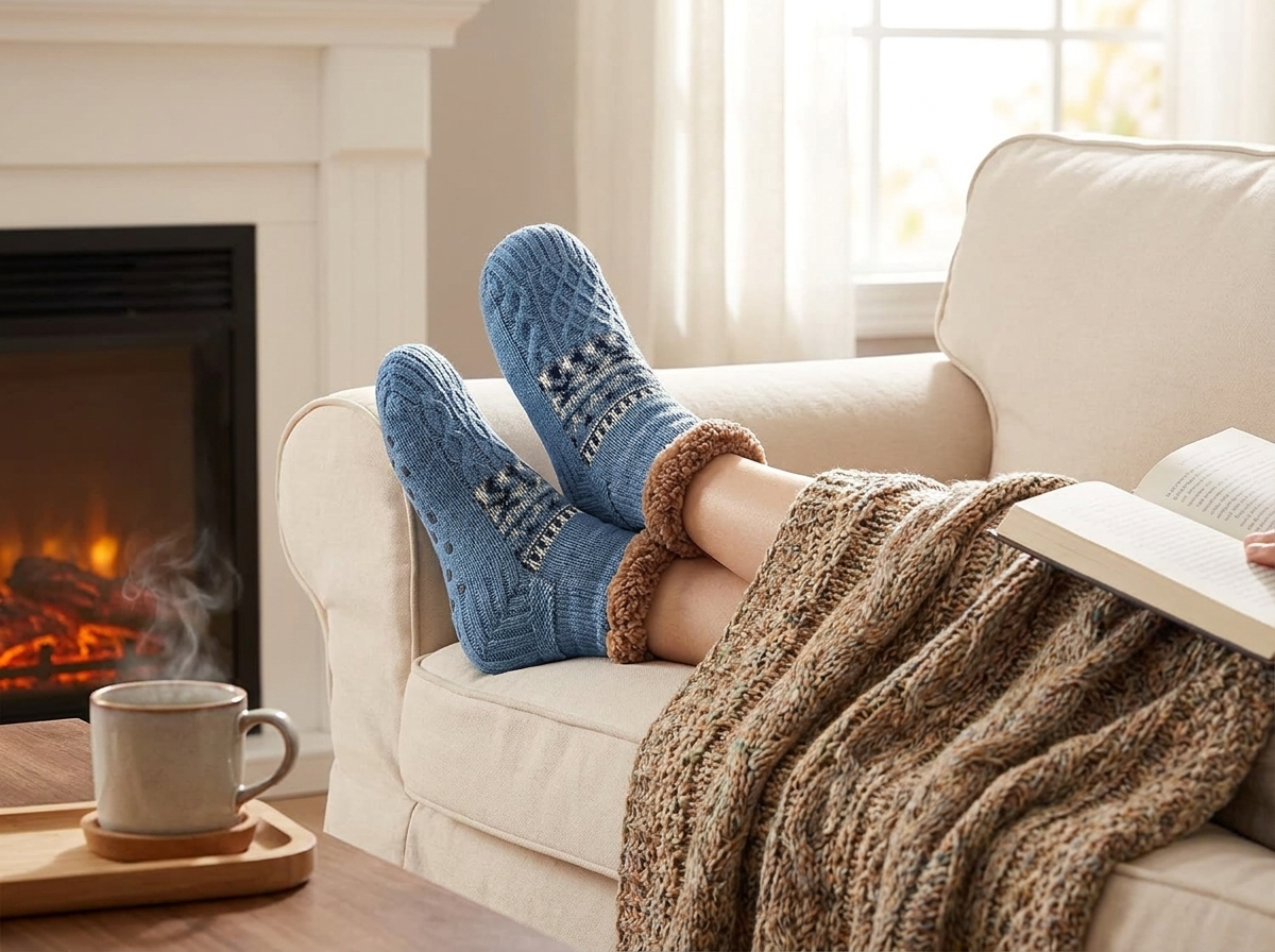 Knitted Slipper Socks with Fleece Lining lifestyle