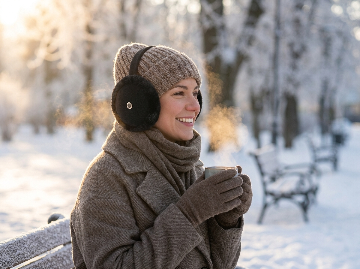 Plush Winter Ear Muffs with Earpiece lifestyle