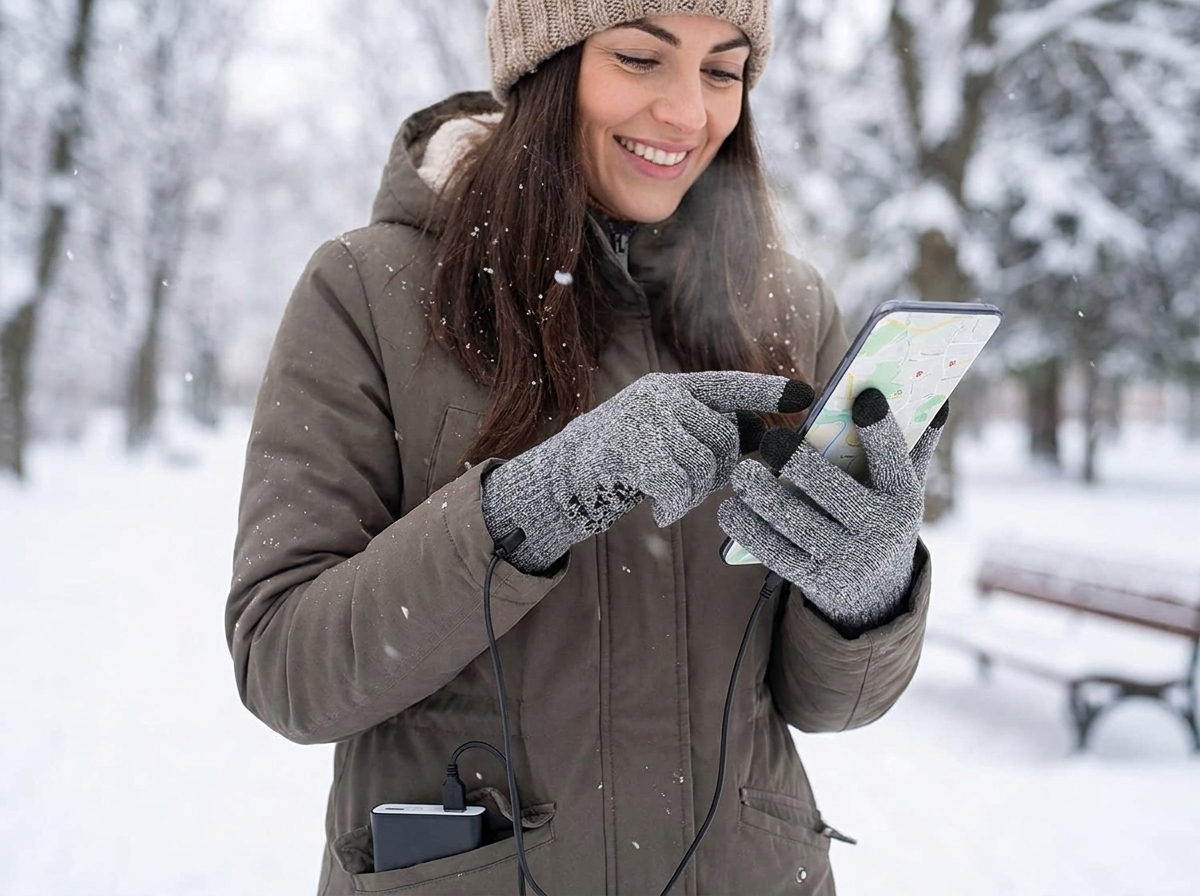 USB Touchscreen Heated Gloves lifestyle