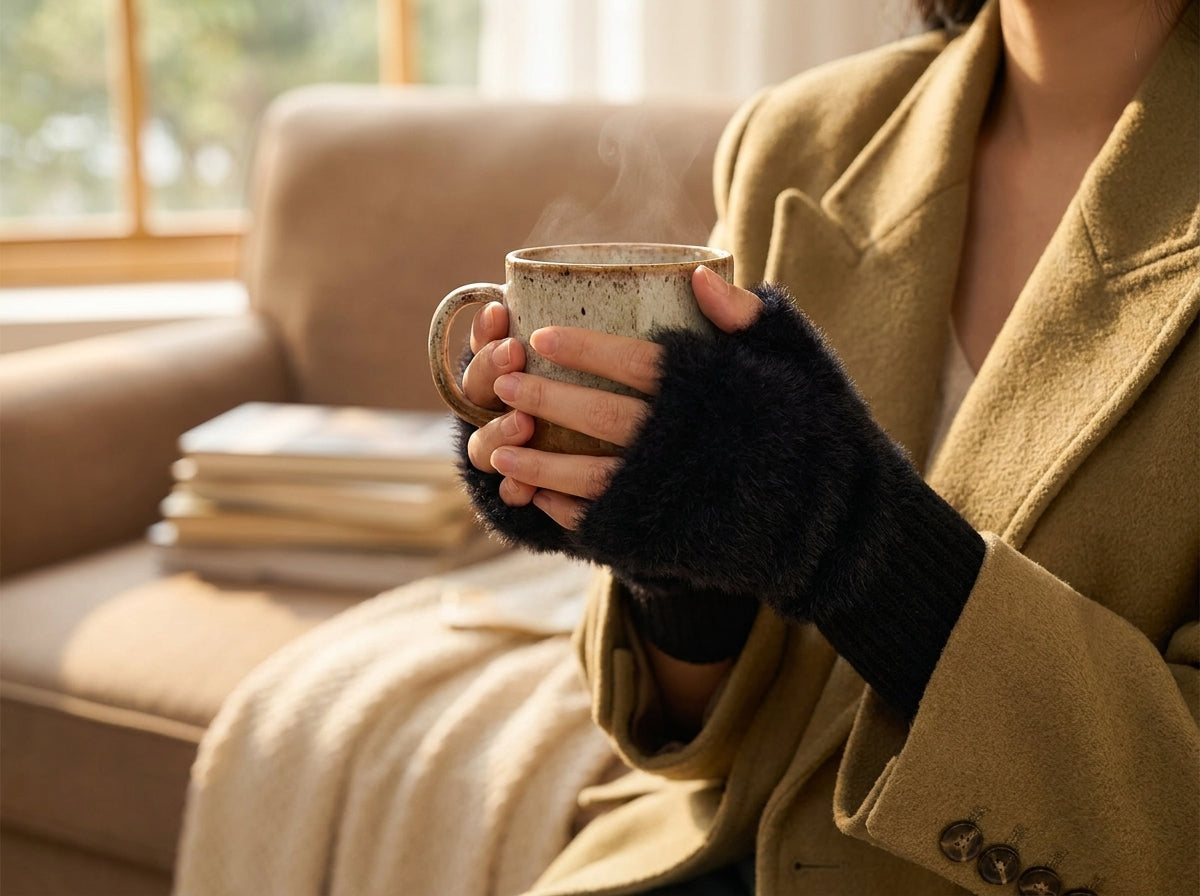 Plush Cozy Fingerless Gloves lifestyle